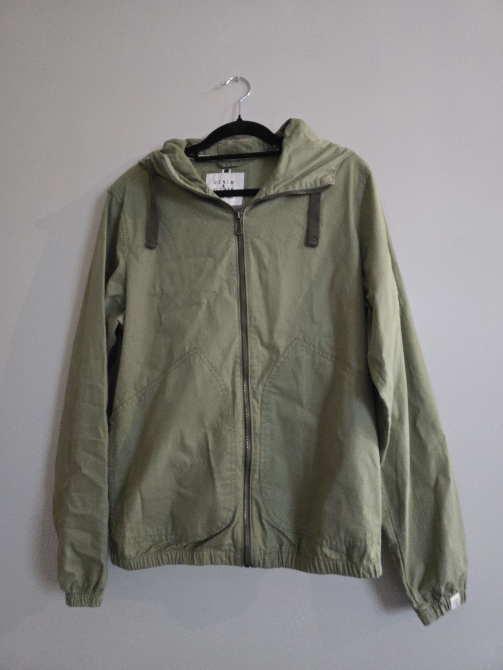 Denim & Flower Olive Green Zip-Up Hooded Jacket